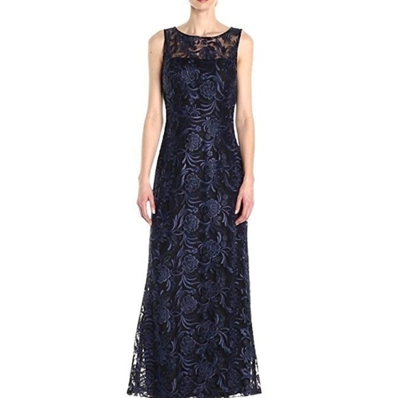 🆕 Ellen Tracy Women's Embroidered Gown Illusion - Picture 1 of 5